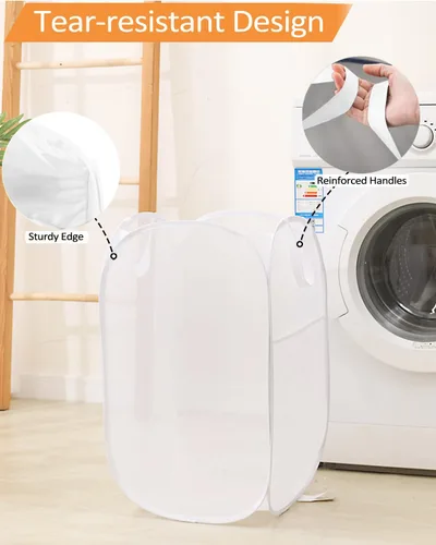 Miniatura 7 de Paquete de 2 cestas plegables resistentes para la lavandería, cestas plegables para lavandería, baño, dormitorio, habitación de los niños