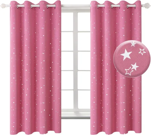Miniatura 15 de BGment Cortinas opacas para dormitorio infantil, con aislamiento térmico, con ojales, estampado de estrellas plateadas, cortinas para oscurecer