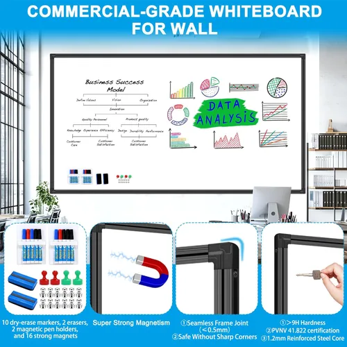 Miniatura 2 de H-Qprobd Pizarra blanca de 96 x 48 pulgadas para pared, pizarra magnética grande de borrado en seco de grado comercial con todos los kits, pizarra