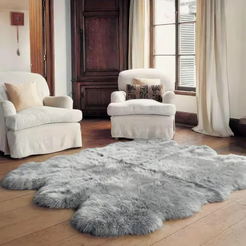 Miniatura 33 de Alfombra de Piel de Oveja Genuina Azul Playa de 2x3 pies, Alfombra de Acento de Piel Real Suave de Una Sola Piel para Silla, Funda de Asiento