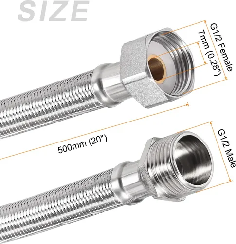 Miniatura 2 de METALLIXITY Conector de línea de suministro de grifo (19.685 in/20 pulgadas), conector de manguera de suministro de agua 304 hembra G1/2 macho G1/2