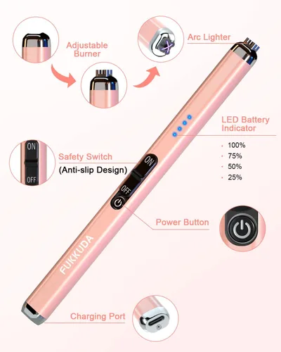 Miniatura 6 de 【Actualizado】 Encendedor Eléctrico de Velas de Doble Arco Encendedor USB Recargable Encendedores de Arco de Plasma para Velas (Oro Rosa)