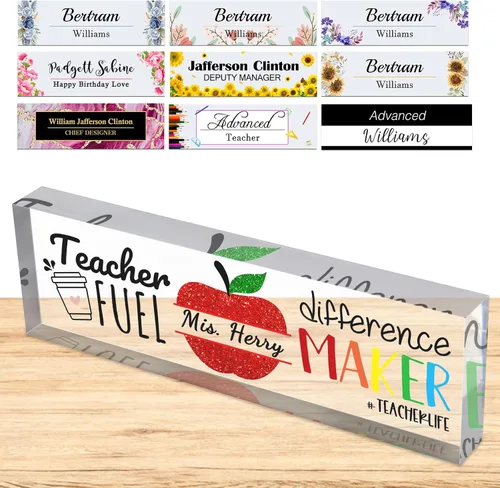 Miniatura 11 de Placa de nombre personalizada para escritorio, placas de nombre personalizadas para hombres y mujeres, diseño de girasol con logotipo de negocios