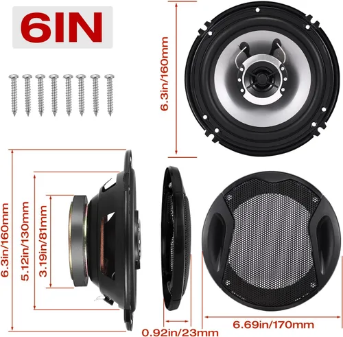 Miniatura 3 de Altavoces coaxiales para automóvil de 6 pulgadas, 400 W (100 W RMS), reemplazo de altavoz estéreo universal para automóvil, altavoz coaxial auxiliar