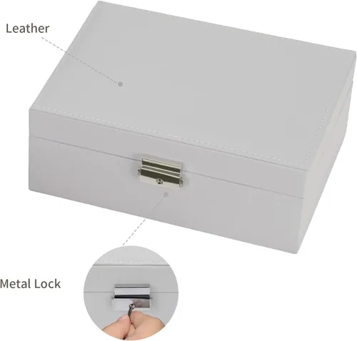 Miniatura 4 de Smileshe Joyero para mujeres y niñas, organizador de piel sintética con cerradura, 2 capas extraíbles de almacenamiento de viaje para anillos