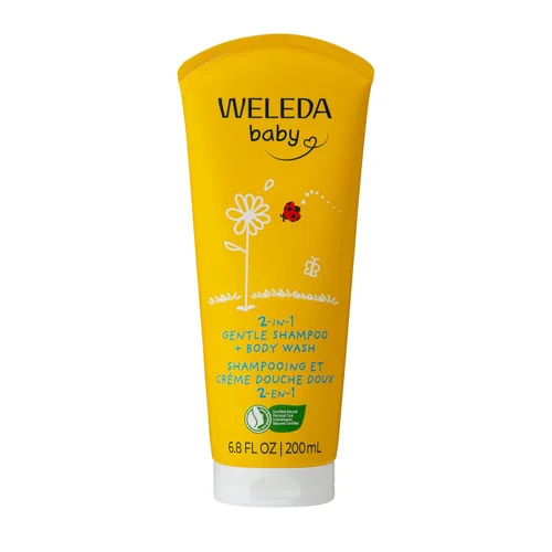 Weleda Baby Calendula - Champú suave 2 en 1 y gel de baño, 6.8 onzas líquidas, limpiador rico en plantas con caléndula y aceite de almendras dulces