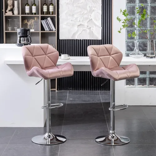 Miniatura 3 de Roundhill Furniture Breni - Taburetes de bar giratorios de terciopelo con diamantes de altura ajustable, juego de 2, color malva
