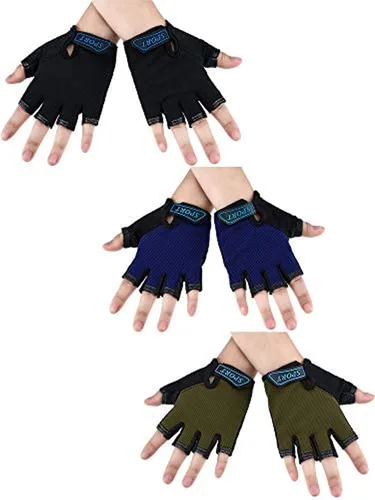 3 pares de guantes de medio dedo para niños guantes de deporte antideslizantes guantes de gel para niños ciclismo ciclismo