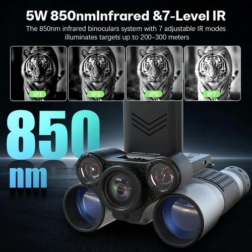 Miniatura 2 de Binoculars with Camera and Night Vision - 12x42 Digital Binoculars with 2.4" IPS Screen, 7 IR Modes for 200-300m in Darkness, for Adults Bird