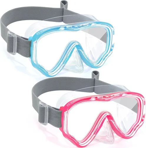 Vvinca Kids-Goggles with Nose Cover, Diving Mask Elastic Fabric Strap Anti Fog Anti Shattered Lens for Kids Swim Goggles 3-14 01-azul y rosa