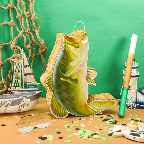 Miniatura 4 de Piñata de pez océano bajo el mar Piñata de pesca para decoración de fiesta de cumpleaños con palo de murciélago y confeti para pesca, pescadores