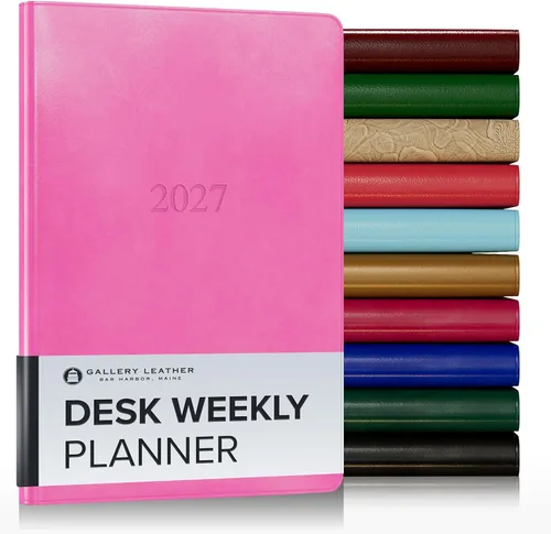 Miniatura 188 de Gallery Leather Agenda semanal y mensual grande 2025-2026, agenda y cuaderno con elegantes bordes de página dorados dorados, 12 meses, cactus Cactus