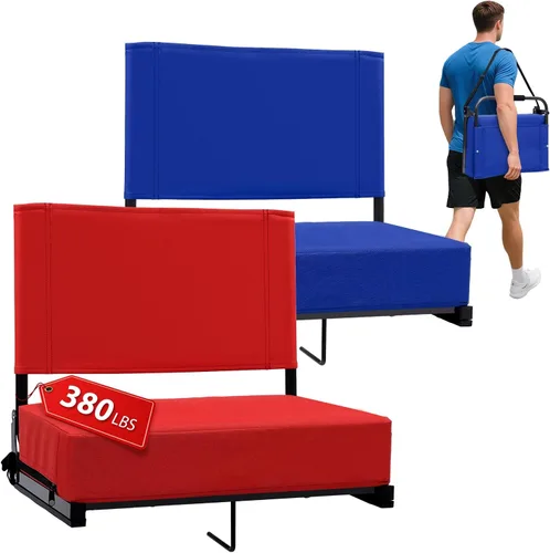Miniatura 12 de Asientos de estadio con soporte de respaldo - Asiento de grada portátil acolchado con asa y correa para el hombro - Silla de grada de 46.7 cm