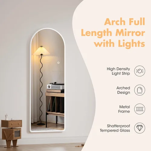Miniatura 8 de Hasipu Espejo de Cuerpo Completo de 55" X 18" con Luces, Espejo LED de Cuerpo Completo con Marco Blanco en Arco y 3 Temperaturas de Color y Brillo