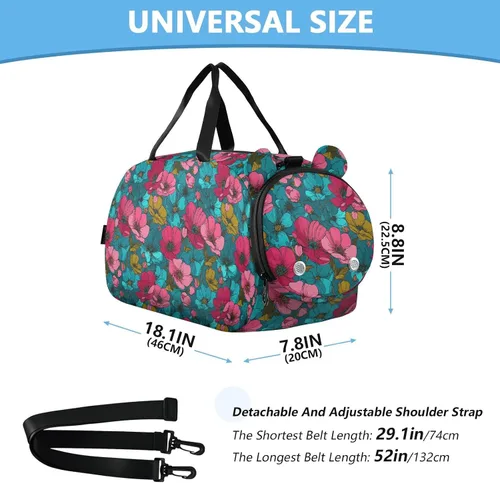 Miniatura 3 de Buttercup Turquoise Fuschia Line Drawing Gym Duffel Bag with Shoes Compartment Large Capacity Travel Duffel Bag for Beach Swim Bags Pool Sports