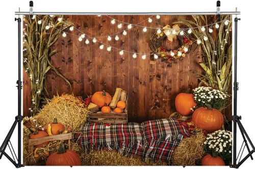 Miniatura 2 de Fondo de fotos de otoño para fotografía Fondos de otoño para sesión de fotos Tablero de madera Haystack Fondo de calabaza 8x6FT 12480
