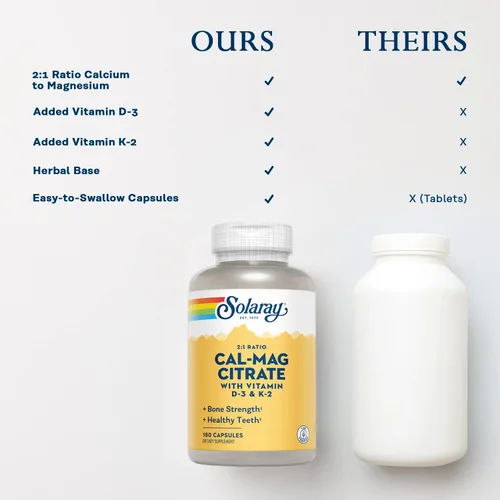 Miniatura 5 de SOLARAY Citrato de calcio y magnesio con vitamina D3 K2 - Suplementos de calcio para mujeres y hombres - Apoyo a la salud ósea y cardíaca