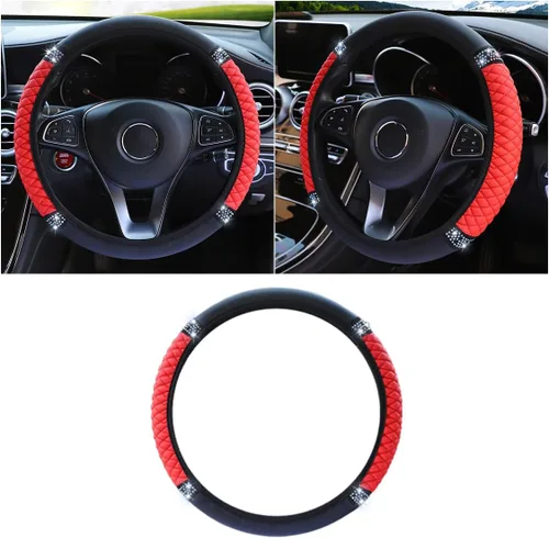 Miniatura 11 de Funda de cuero suave para volante, 15 pulgadas, con diamantes de imitación coloridos y elásticos para mujeres y niñas, accesorios de automóvil