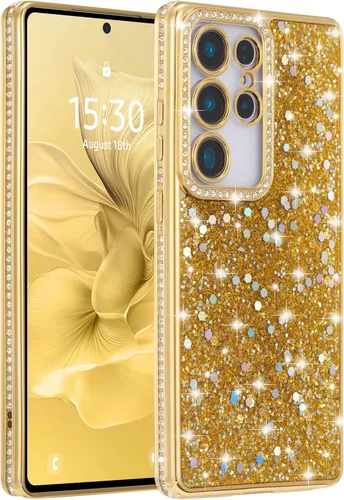 Miniatura 16 de FABSPARK Funda para Samsung Galaxy S22, Cristal Brillante Diamante Pedrería Lentejuela Brilloso Reluciente Espumoso Brillante Lujoso Galvanizado