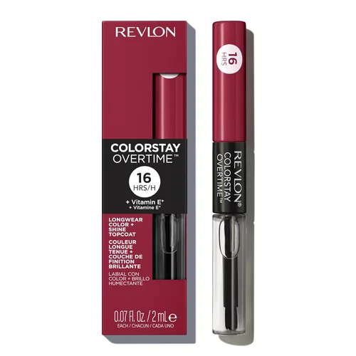 Miniatura 13 de Revlon - Lápiz labial líquido Overtime con brillo de labios transparente, maquillaje facial ColorStay, doble extremo con vitamina E en ciruela/baya