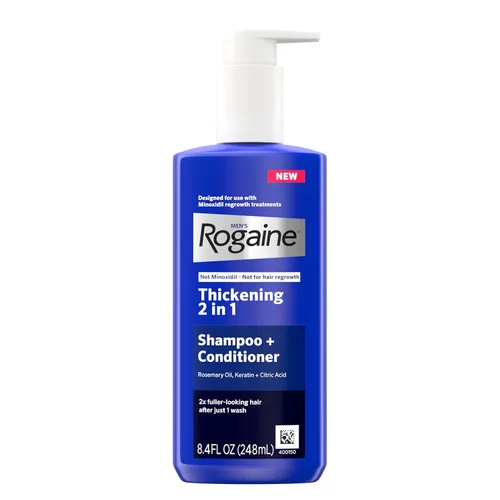 Rogaine Champú Espesante 2 en 1 para Hombres + Acondicionador, Champú y Acondicionador Espesante para el Cabello con Aceite de Romero, Queratina y
