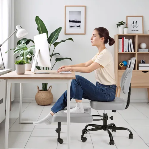 Miniatura 6 de Homall Silla ergonómica de escritorio de oficina con patas cruzadas con ruedas, giratoria de 360° y altura ajustable para meditación y TDAH, silla
