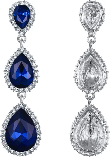 Miniatura 4 de EleQueen Pendientes de cristal austriaco en tono dorado para mujer, forma de pera de 2.5 pulgadas, color esmeralda