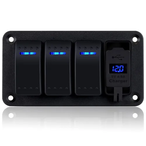 Miniatura 9 de Panel de interruptor 2 bandas de palanca de aluminio, interruptor basculante impermeable de 12V/24V para barco marino, interruptores