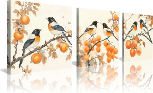Miniatura 13 de Arte de Pared de Acuarela de Estilo Asiático Tradicional Chino Pájaro en Rama de Flor de Cerezo Roja Decoración Paisaje Floral Oriental Pintura