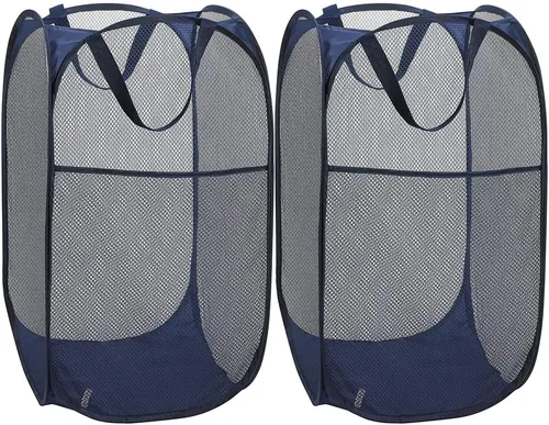 BATTOO Cesta de lavandería emergente de malla fuerte de lujo con bolsillo lateral, plegable para cuarto de lavandería, baño, habitación de niños,