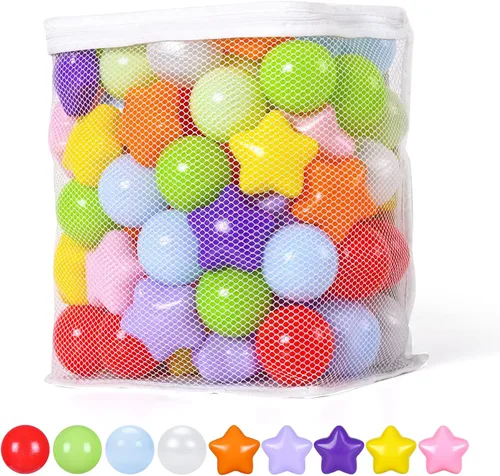 Miniatura 21 de Pelotas de Corral de Bolas Realhaha 50 100 200 500, Formas de Estrella para Bebés Niños Parque Infantil Bolas de Plástico para Bebés Piscina