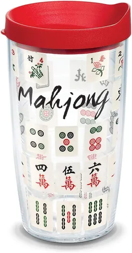 Taza de viaje Tervis Mahjong fabricada en Estados Unidos de doble pared aislada mantiene las bebidas frías y calientes, 16 onzas, transparente