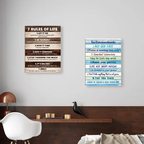 Miniatura 5 de LISTNGBO Arte de pared con los 10 mandamientos para niños, decoración de pared de diez mandamientos para niños, versículos de la Biblia, arte