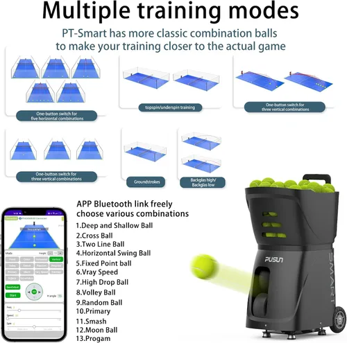 Miniatura 2 de Padel-Smart-Máquina profesional de pelotas de pádel con control de aplicación, capacidad de más de 100 bolas, batería de 4 a 6 horas, 12 modos