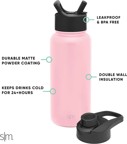 Miniatura 3 de Simple Modern botella de agua reutilizable con tapa para beber y con pajilla, termo de acero inoxidable con aislamiento al vacío, para gimnasio