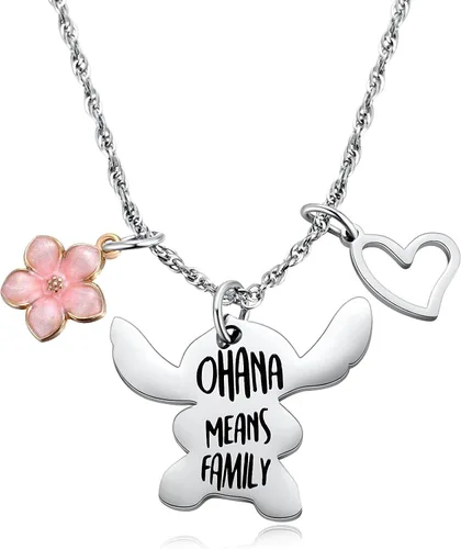 Ralukiia - Collar con la frase "Ohana mean family", llavero con forma de Stitch, regalos de joyería para niños y niñas