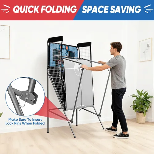 Miniatura 7 de Nova Microdermabrasion Juego de arcade de baloncesto plegable para interior, tiro doble, 2 jugadores con 4 bolas, marcador electrónico y bomba