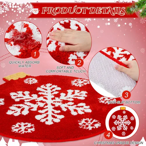 Miniatura 3 de Ceenna 2 alfombras de baño navideñas – Bonita alfombra de baño para árbol de Navidad, tapete de calcetín para puerta de bola para el hogar
