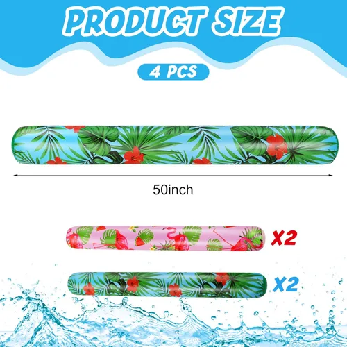 Miniatura 2 de Karenhi Paquete de 4 fideos inflables para piscina, flamenco, hoja de palmera, jumbo, flotadores inflables tropicales hawaianos para fiesta acuática