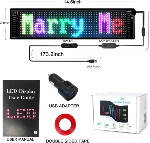 Miniatura 3 de Señales de luz LED para automóvil, calcomanías LED para parabrisas de taxi, panel de matriz LED digital flexible, control de aplicación Bluetooth
