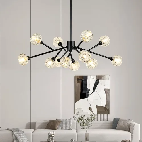 Miniatura 15 de Weesalife Sputnik - Candelabros para comedor sobre mesa, modernos candelabros de cristal, 6 luces negras para sala de estar, dormitorio, isla