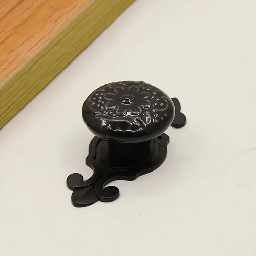 Miniatura 6 de HUAMULAN Paquete de 10 pomos de cerámica retro vintage para aparador, cocina, pétalos, tiradores de armario, cajón, base negra, placa trasera
