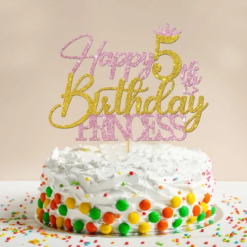 Miniatura 6 de Decoración para pastel de 5º cumpleaños de princesa – Suministros para pastel de cumpleaños de 5 años para niña – Decoración de fiesta de cumpleaños