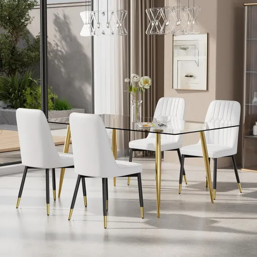 Miniatura 10 de Juego de mesa de comedor moderno de 51 pulgadas para 4, juego de sillas de mesa de cocina de vidrio para 4, mesa de cocina rectangular con 4 sillas