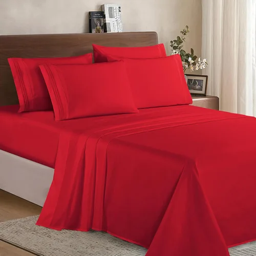 Miniatura 2 de Elegant Comfort - Lujoso juego de ropa de cama suave de 6 piezas estilo Microfibra, calidad prémium hotelera, 1500 hilos, resistente a arrugas y Rojo