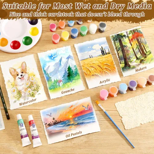 Miniatura 5 de 70 hojas de papel de borde deckled de 4 x 6 pulgadas, hojas de papel texturizado hecho a mano de 300 GSM, papel de acuarela imprimible a granel