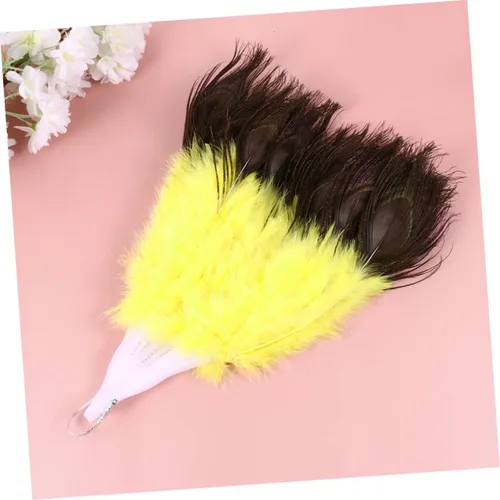 Miniatura 8 de DECHOUS Abanico de fiesta, 1 unidad, ventilador de mano de pavo real, ventilador plegable, ventilador de baile de ropa de pavo real amarillo pavo