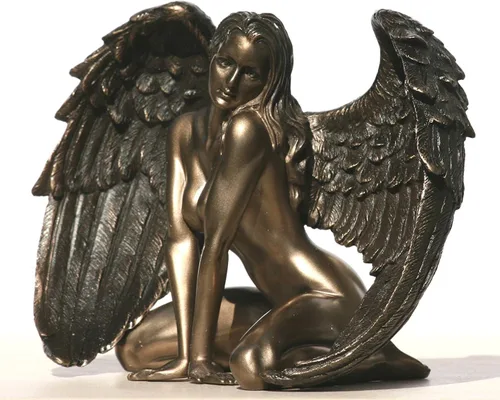 Miniatura 3 de Estatua femenina alada desnuda arrodillada con acabado bronce