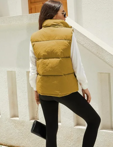 Miniatura 6 de Tanming Chaleco acolchado negro para mujer, con cremallera, ligero, sin mangas, para invierno, con capucha