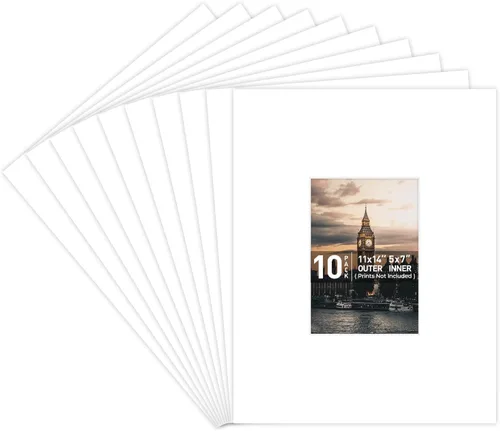 Golden State Art, Paquete de 10 marcos de fotos blancos de 11 x 14 pulgadas, sin ácidos, con núcleo blanco, corte biselado para fotos, imágenes e